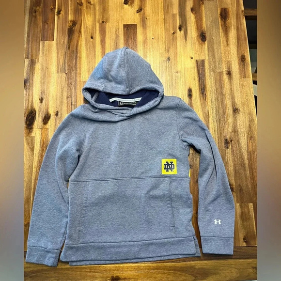 Under Armour blue University of Notre Dame hooded sweatshirt youth large EUC - Picture 1 of 8